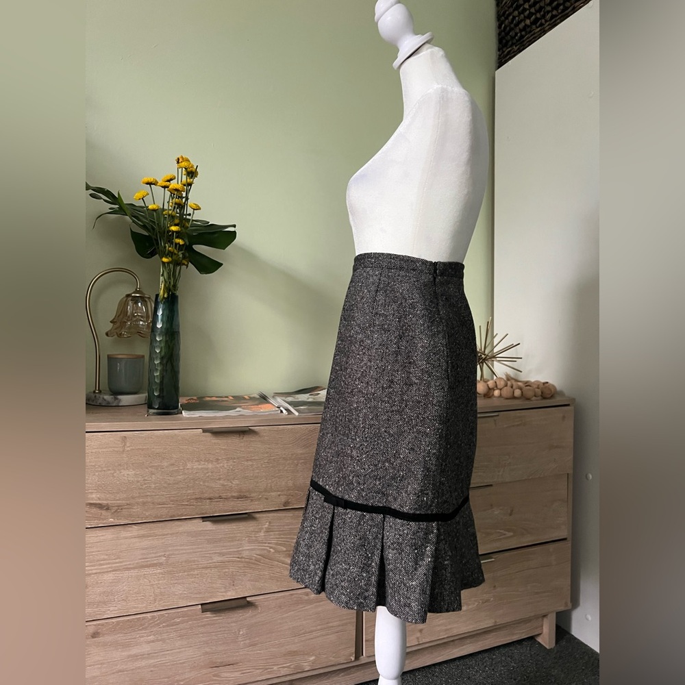 DRESS BARN Black Bow & Grey Vintage Wool Blend Midi Mini Pencil Formal Skirt 10 - Picture 5 of 16